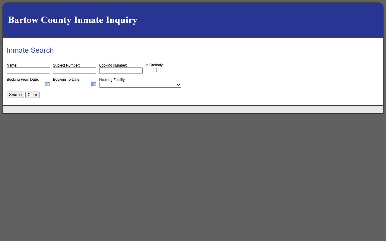 Bartow County arrest records inmate inquiry search fields