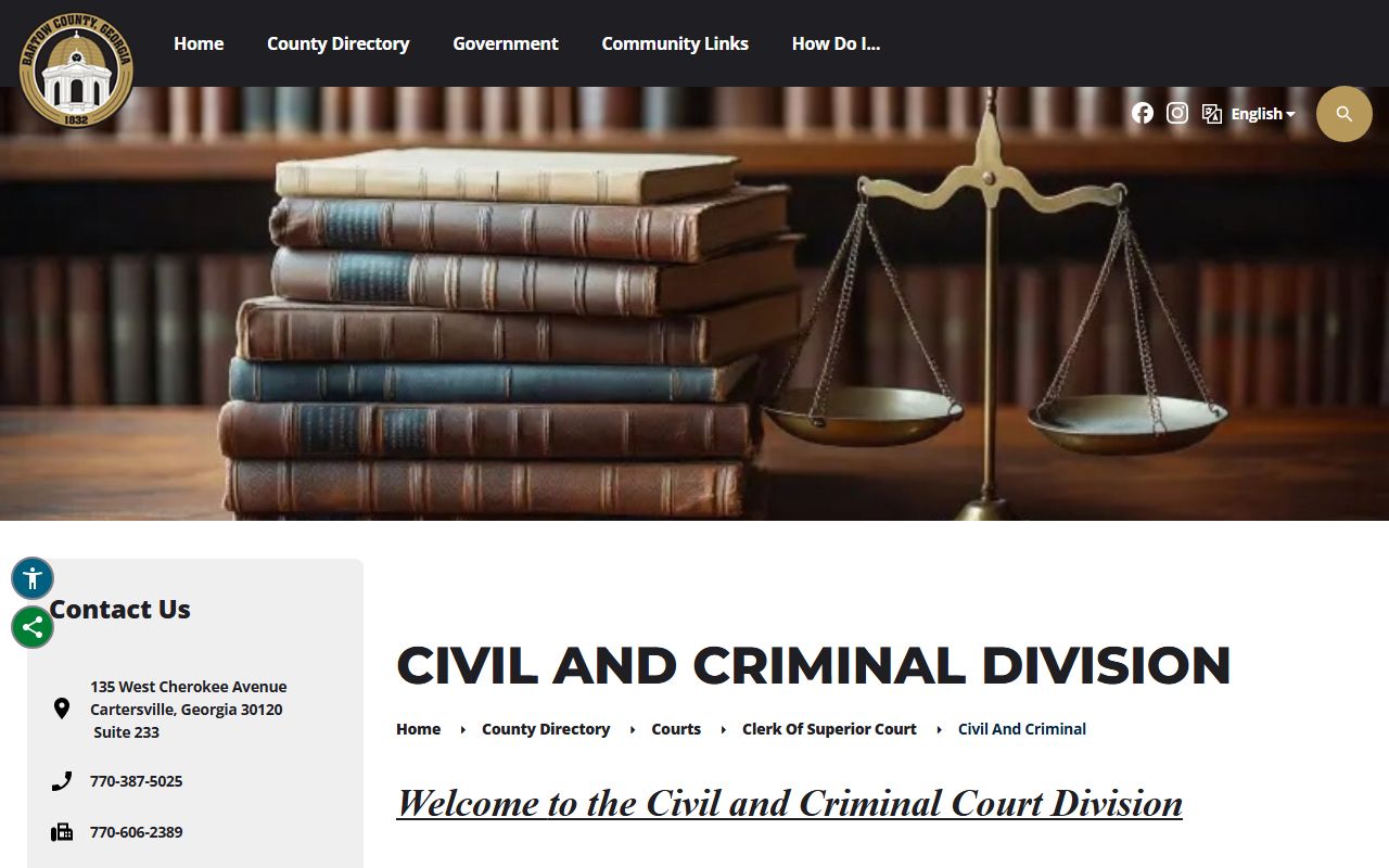 Bartow County court dockets Clerk civil and criminal calendar page