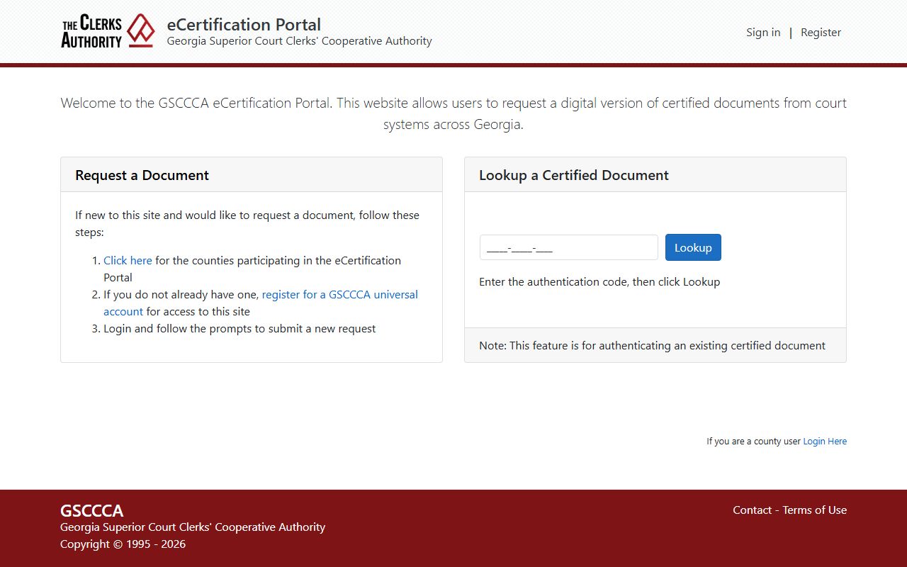 Bartow County court records Georgia eCertification portal