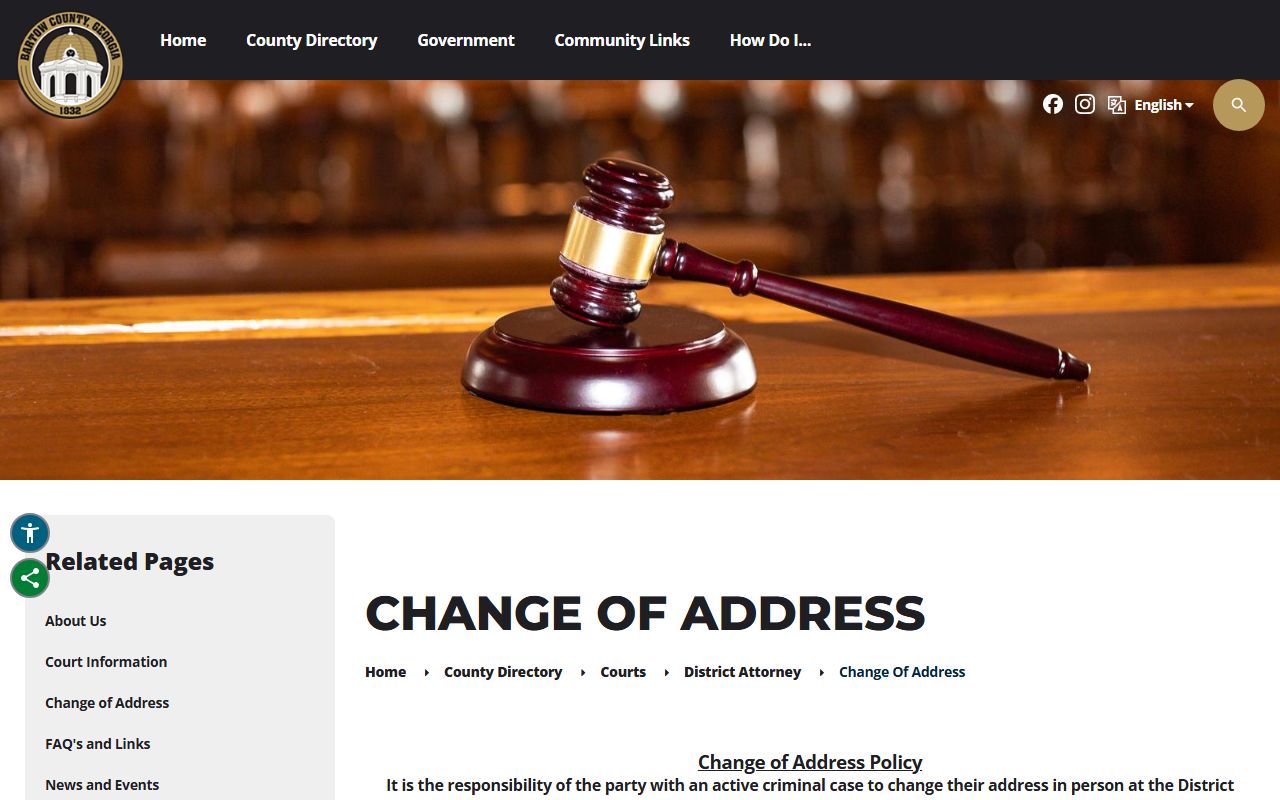 Bartow County criminal court records District Attorney change of address rule