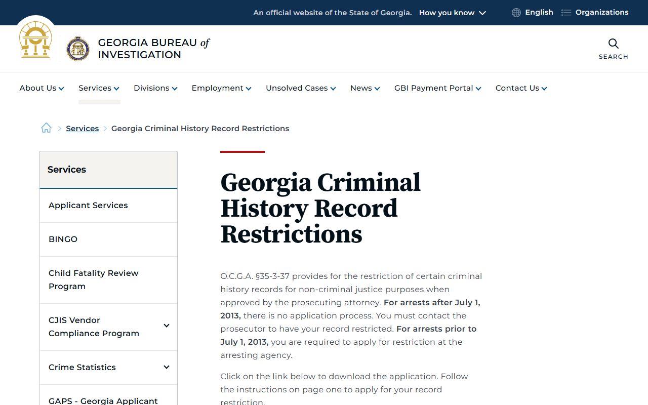 Bartow County criminal court records GBI record restriction authority