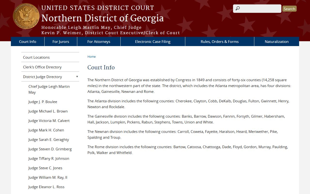 Bartow County federal court records Northern District of Georgia Rome Division