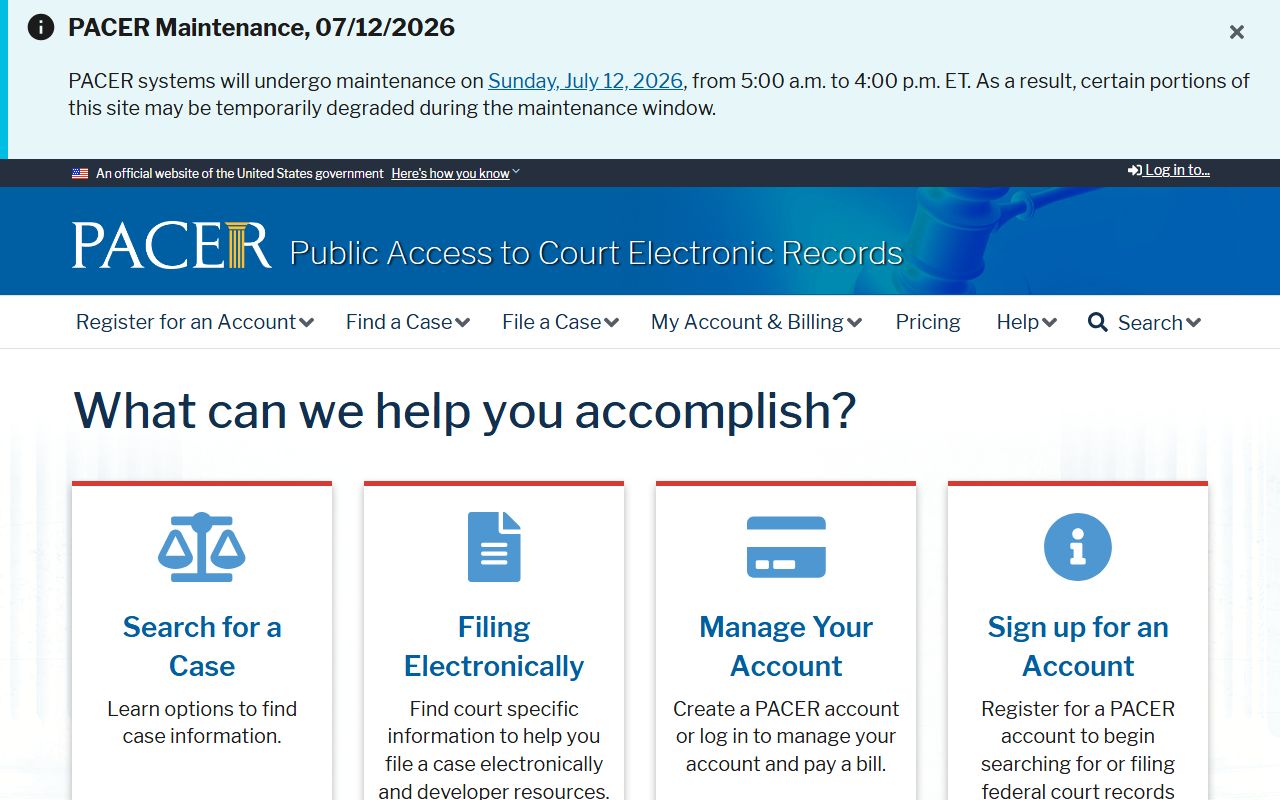 Bartow County federal court records PACER case search page