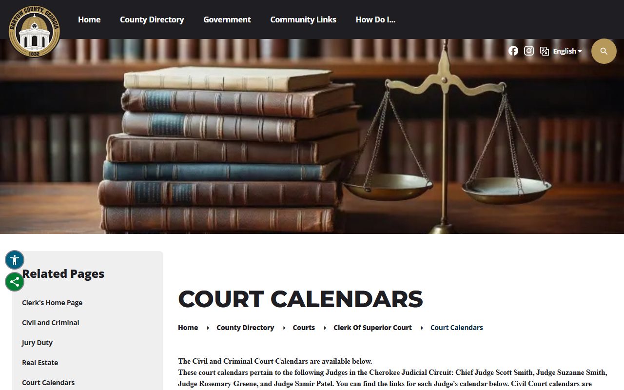 Bartow County court records Superior Court calendar search page