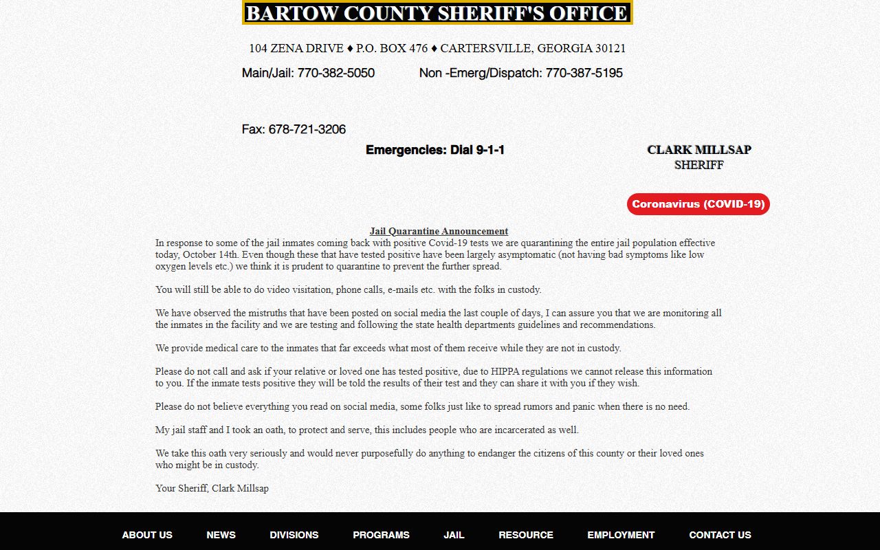 Bartow County inmate records visitation rules and schedule