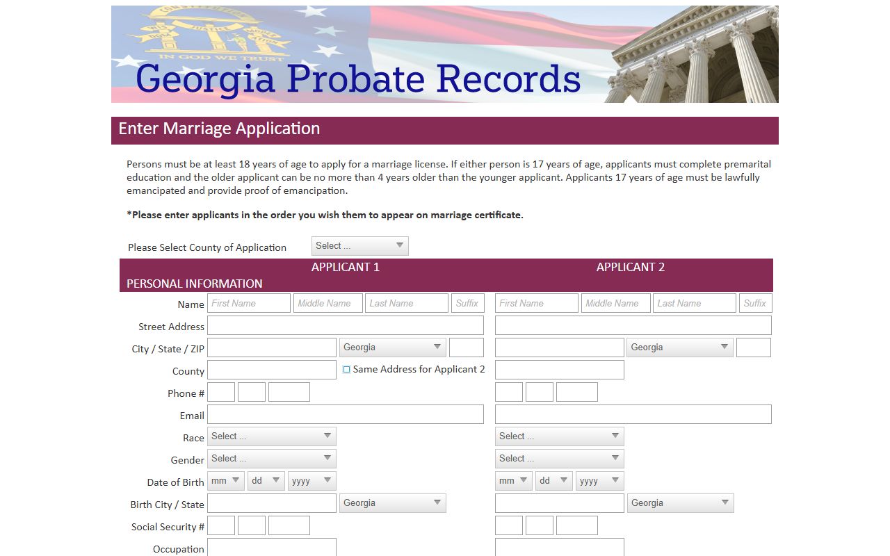 Bartow County marriage records online marriage application fields
