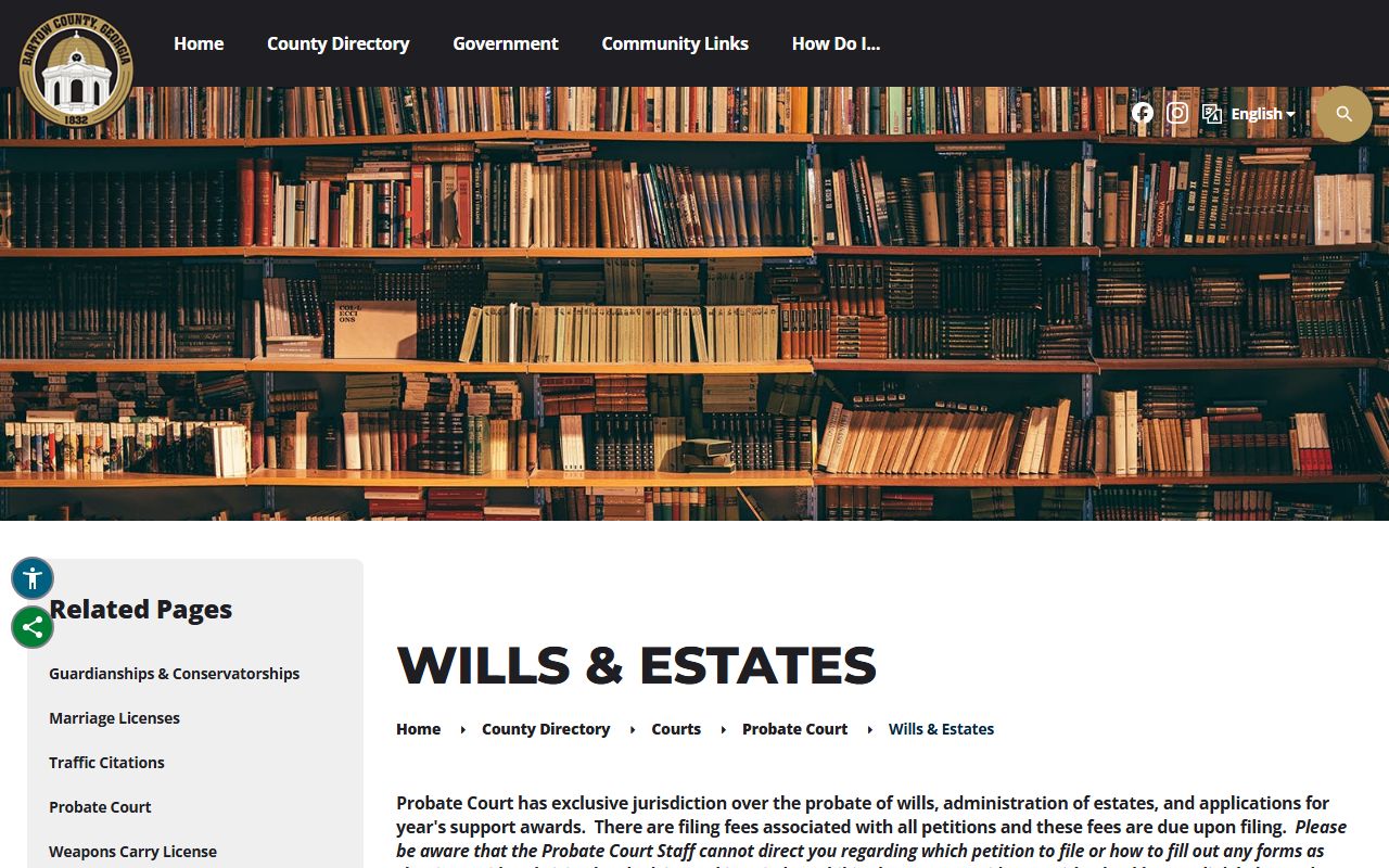 Bartow County probate records wills and estates Probate Court page