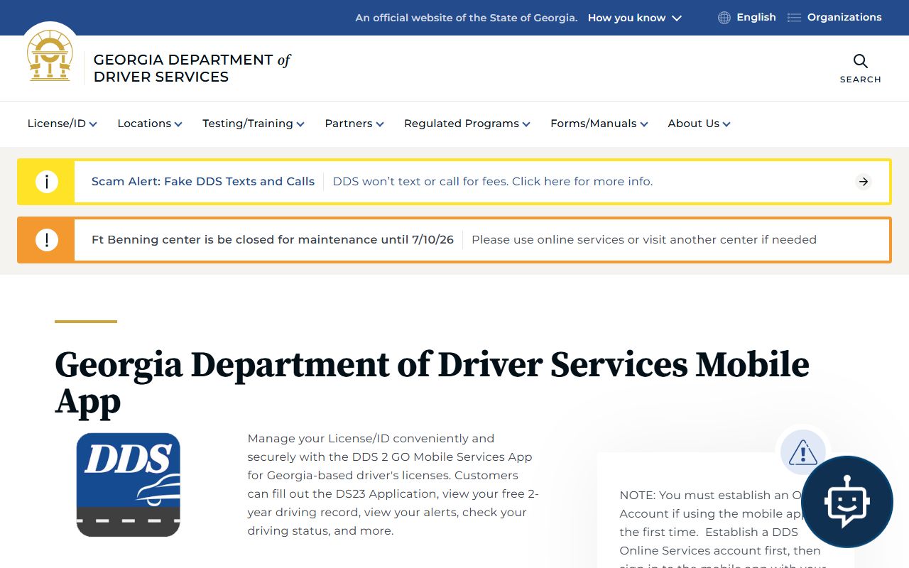 Bartow County traffic court records DDS 2 GO driver status app